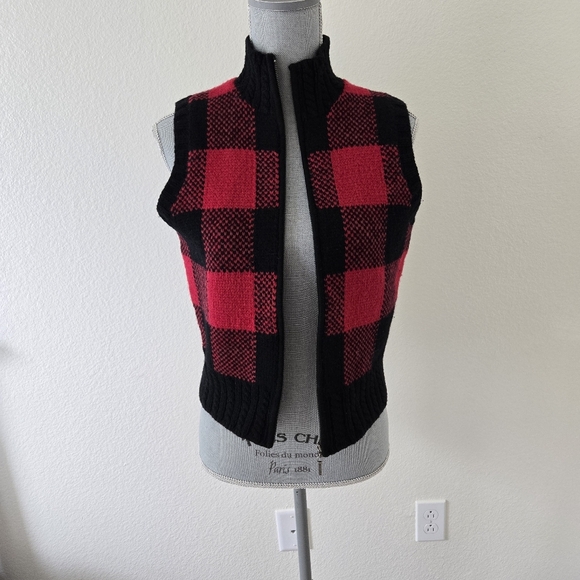 Ralph Lauren Womens Vest Medium Vintage Full Zip Hand Knit 100% Lambs Wool Check - Picture 4 of 16